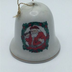 Old World Santa Fine Glazed Porcelain Christmas Bell Ornament Hand Painted Glass